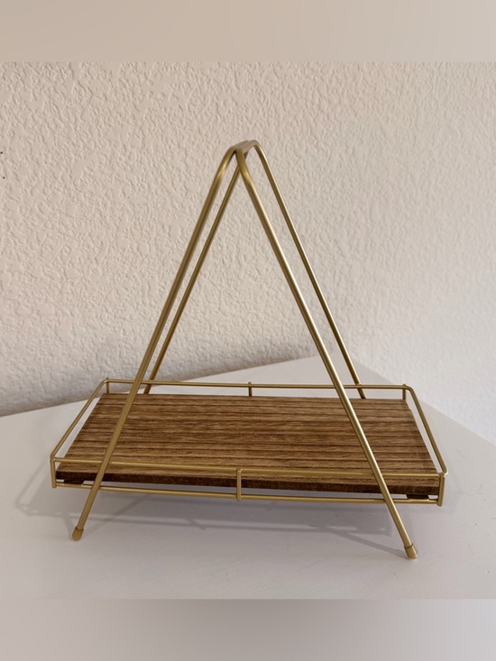 Target Other - Gold Metal & Wood Triangular Display Shelf / Tray